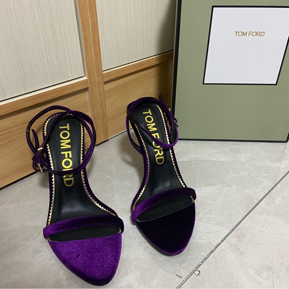 Tom Ford Purple Velvet Ankle-Strap Heeled Sandals
